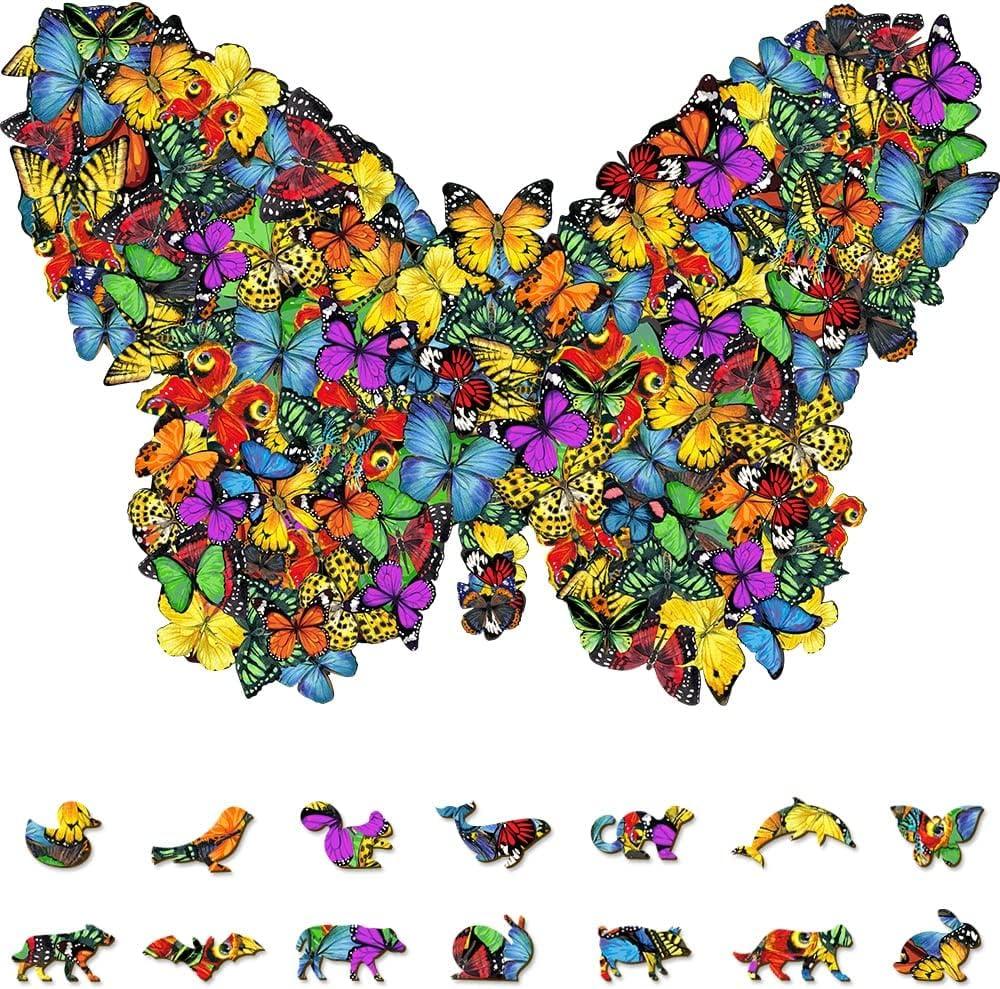 Butterfly Wooden Jigsaw Puzzle 127 Pieces, 17.5"x12.3" with Unique Shapes for Adults by WoodGalaxy