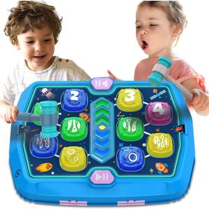 Whack Game Mole for Toddlers, Toys for 3 4 5 6 Year Old Boys Girls, Interactive Pounding Toys for Age 3-5, 3 Modes, 2 Hammers, Sound & Light, Birthday Xmas Gifts for Boys Girls Kids Age 3 4 5 6 7 8+ (Blue)