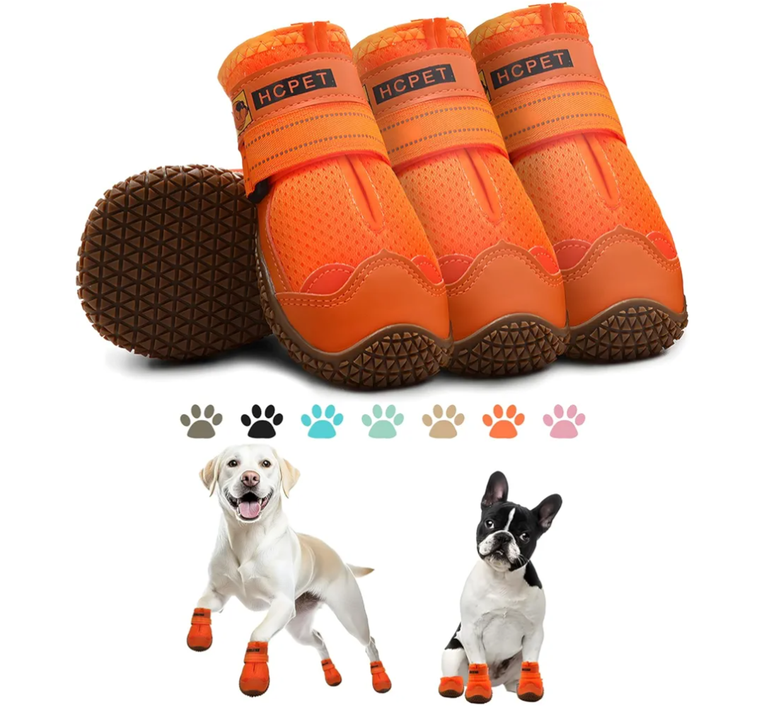 Hcpet Dog Shoes for Large Dogs, Breathable Dog Booties for Small Medium Dogs, Anti-Slip Dog Boots & Paw Protectors for Hot Pavement Winter Snow Hiking with Reflective Straps Orange Size 1