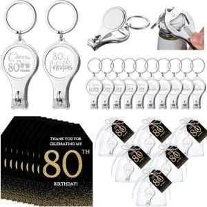 Zeyune 30 Sets 80th Birthday Party Favors for Guests Beer Bottle Opener Nail Clippers Keychains Bulk Thank You Cards with Organza Gift Bags for Birthday Anniversary Souvenirs Return Gifts