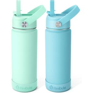 Fimibuke Kids Insulated Water Bottle, 18oz BPA FREE Kids Cup with Straw Double Wall Vacuum Tumbler 18/8 Stainless Steel Leak Proof Toddler Water Bottle for School Boys Girls (2 Pack,Underwater World)