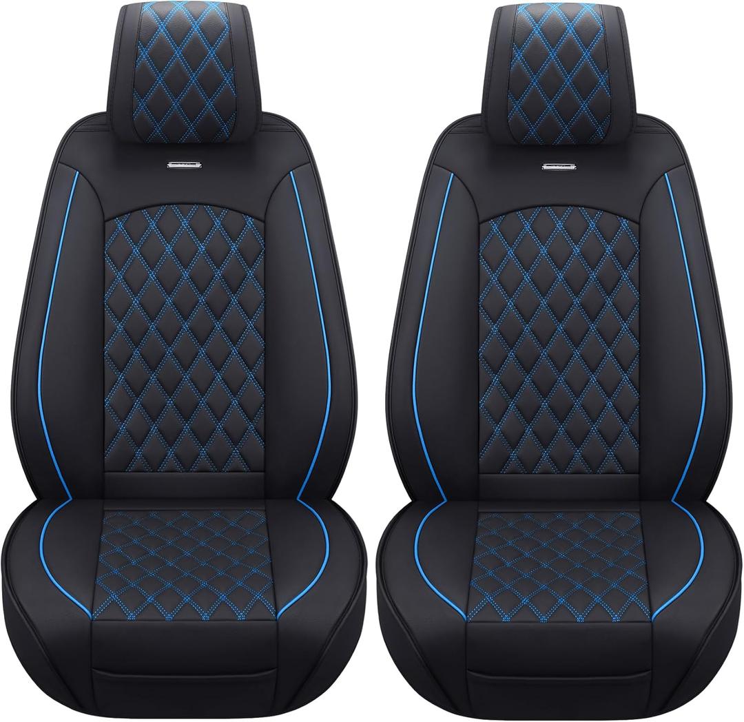 Aierxuan Front Car Seat Covers Custom Fit 2009-2025 Ford F150, 2017-2025 F250 F350 F450 Super Duty Crew Cab Regular Cab Super Cab, Automotive Vehicle Cushion with Waterproof Leather (Black and Blue)