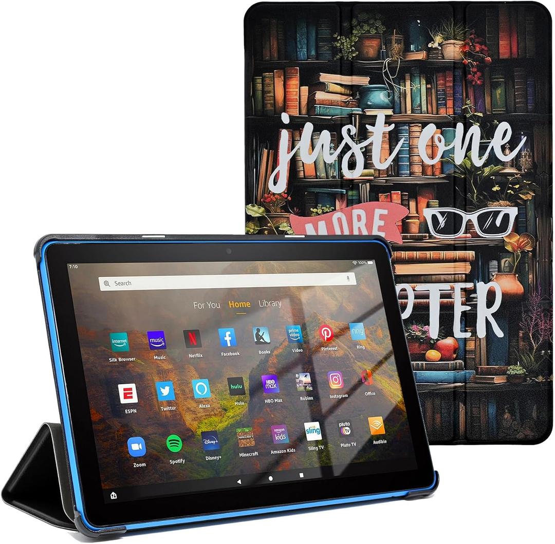 Case for Amazon Kindle Fire HD 10 Tablet (13th Generation, 2023 Release), Book Lovers Trifold Stand Cover Backshell with Auto Wake/Sleep, Just one More Chapter