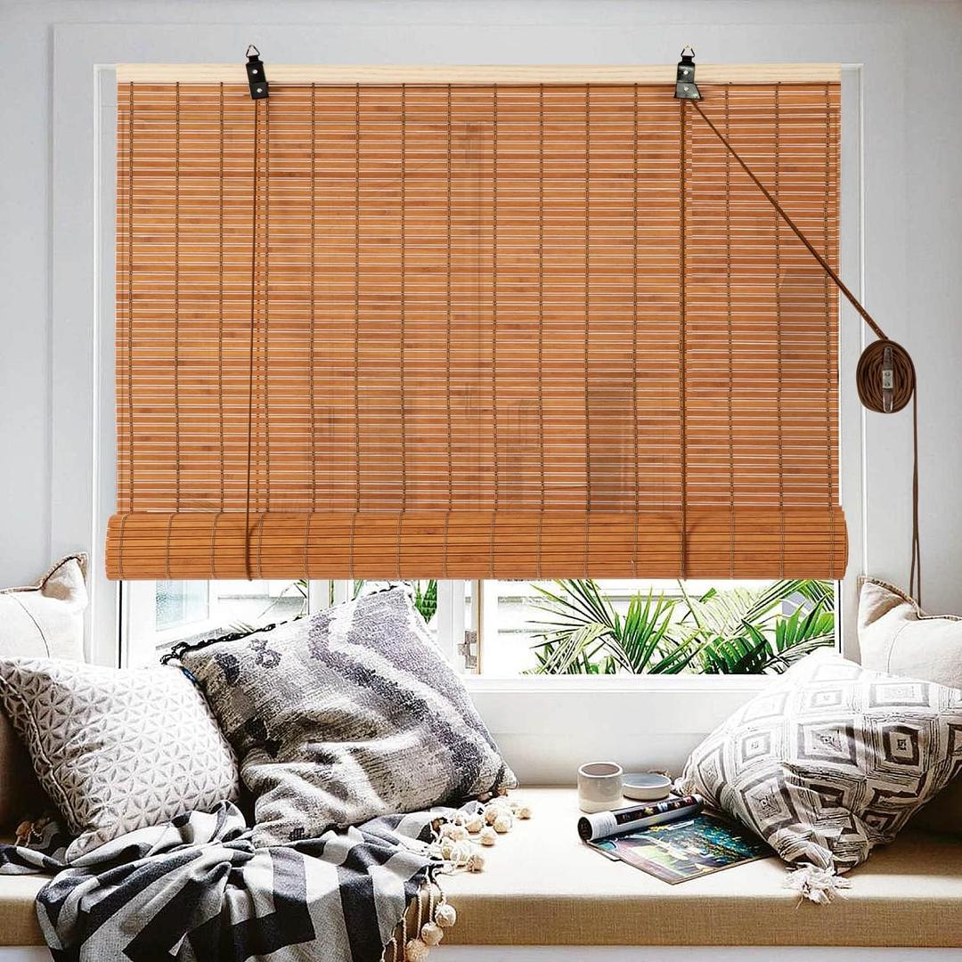 ALIMOO Bamboo Blinds, Bamboo Roll Up Shades for Windows, Light Filtering Bamboo Roller Shades for Indoor Outdoor Home Patio Porch 24W*72L (Style 1)