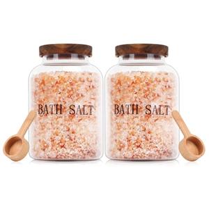 BKYFPQ 2Pcs 74 oz Glass Bath Salts Jar,Bath Salt Container with Wooden Lid and Scoop,Bathroom Organizers and Storage,for Bathroom Bath Decor,Home Decor,Bathtub Accessories for Women