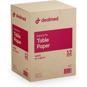 Dealmed Exam Table Paper (12 Rolls) 14 x 225' Smooth, White Medical Exam Cover for Doctors Offices, Medical Facilities, Patternmaking, Tracing and More