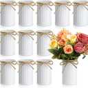 Domensi 4.33 Inch High Farmhouse Vase Decor Vintage Flower Vase with Twine Bow Rustic Galvanized Metal Buckets for Artificial Flowers for Table Centerpiece Weddings Home(White,12 Pcs)