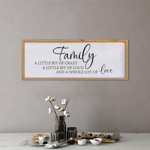 Family A Little Bit Of Crazy Sign Wall Decor 40"×15" Rustic Farmhouse Living Room Large Soild Wood Framed Hallway Hanging Sign Aesthetic Inspirational Quotes Entryway Home Wall Art (Wood)
