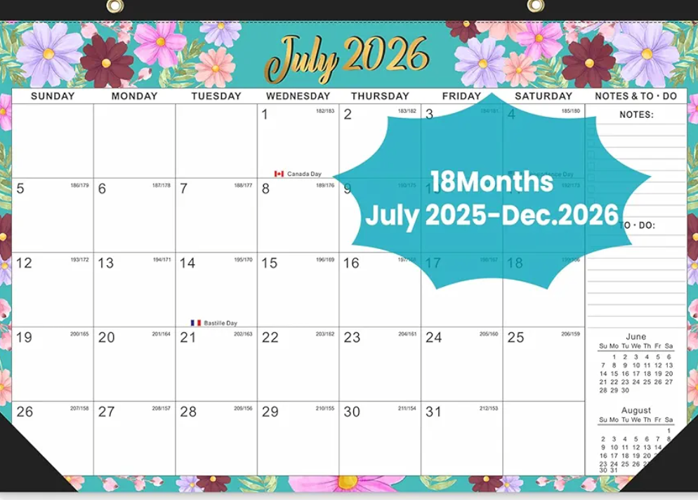 Desk Calendar 2025-2026, Age Place Large 22" x17" Wall Calendar 2025 Covers June 2025 - December 2026, Monthly Desktop Calendar with Different Watercolor Artwork for Each Month for Home & Office School