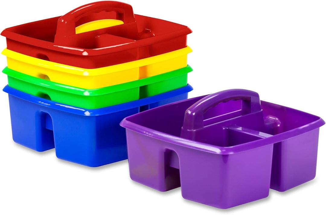 Storex Classroom Storage Caddy, 5.3" x 9.3" x 9.3", Blue, Yellow, Green, Red, Purple