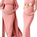 Rnxrbb 2 PCS Summer Fall Maternity Dresses Long Cardigan Set for Women (S)