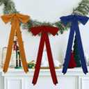 12 PCS Christmas Frayed Edge Bows Decoration - 12" x 24" Chiffon Silk Ribbon Large Vintage Bow Ornaments Set for Xmas Tree Topper, Garland, Wreath, Candlestick - Holiday Indoor Outdoor Decor (Classic Color)