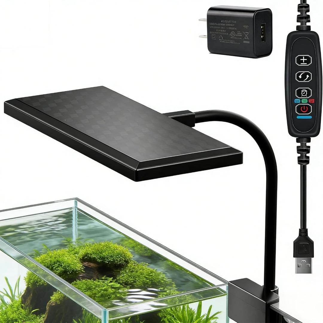 Mini Clip-On Aquarium Light 10W Full Spectrum LED for Nano & Betta Fish Tanks, Timer & 10-Level Dimmer, Freshwater Planted Desk Aquariums 38 Gallons