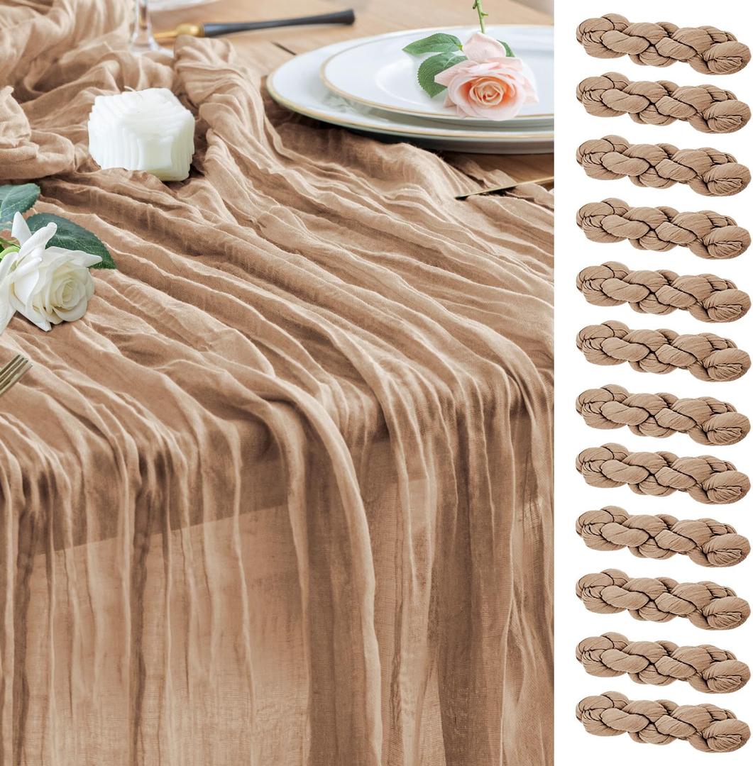 Wokceer Cheesecloth Table Runner 12Pack 10FT Nude Brown Christmas Gauze Cheese Cloth Table Runner for Party Rustic Sheer Table Runners for Baby Bridal Shower Wedding Easter Decor