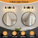 Bathroom Light Fixtures over Mirror, 3 Lights Vintage Wall Sconces with Hammered Glass Shade, 19.3" Matte Black Farmhouse Bathroom Wall Light Fixtures for Bedroom, Porch, Hotel, Mirror Cabinet