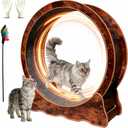 35.4 Inch Cat Exercise Wheel - Wooden Low Noise Cat Treadmill for Indoor Cats, Detachable Carpet & Enhanced Base for Fitness, Weight Loss Size M Brown