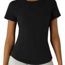 Leapstride Womens Workout Tops Athletic Short Sleeve Shirts-Gym Pilates Tennis Tops Activewear Basic Tee Shirts Z-Black, XS