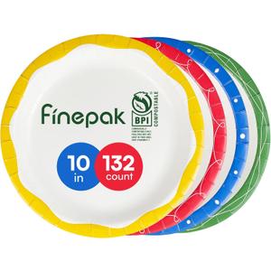 Paper Plates 10 Inch,132PCS Paper Plates Bulk with 4 Type of Printed Rims, Heavy Duty & Disposable Plate for Family Gatherings,BBQ,Graduation/Retirement Party, Birthday, Wedding