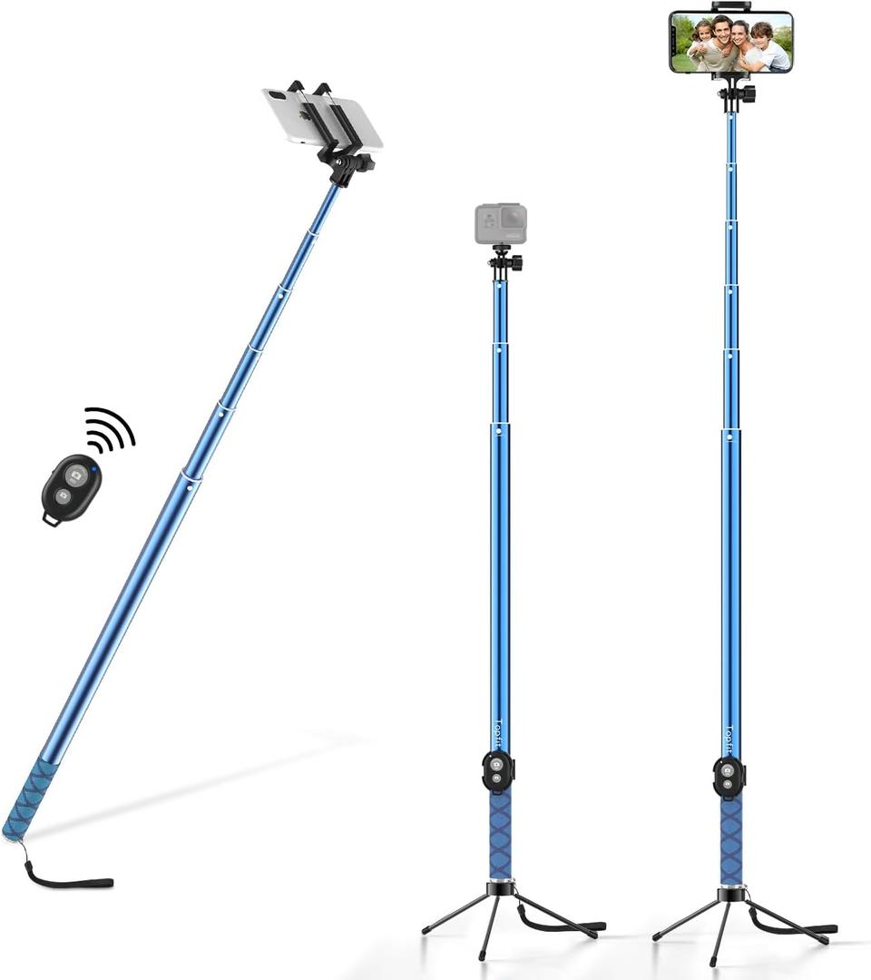 118'' 9.8ft Long Selfie Stick for iPhone, Android, Extended Super Long Pole, Selfie Stick Tripod with Remote, for Selfies/Video Recording, Includes Phone Tripod, Bluetooth Wireless Remote (20 to 118")