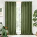 BGment Olive Green Linen 90 Inch Length Curtains for Living Room, Rod Pocket Semi Sheer Textured Drapes Rustic Country Light Filtering for Bedroom Dining Back Tab, 2 Panel, 52 Inch Wide Each Panel