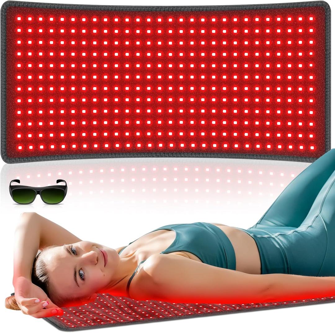 Red Light Therapy Mat for Body, 60W 31.5" x 11.8" 660nm & 850nm 360 LEDs Home Infrared Light Therapy Pad Blanket with Smart Temp & Timer for Back Belly Shoulder Muscle Pain Relief