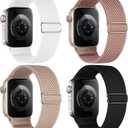 4 Pack Stretchy Solo Loop Compatible with Apple Watch Bands 38mm 40mm 41mm 42mm Women Men, Sport Nylon Elastic Straps Wristbands for iWatch Series 11 10 (Black/White/MilkTea/Pink)