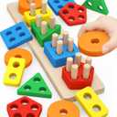 PEBIRA Montessori Toys for 1 to 3-Year-Old Boys Girls Toddlers, Wooden Sorting & Stacking Toys for Toddlers and Kids Preschool, Educational Color Recognition Shape Sorter, Learning Puzzles Gift