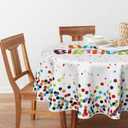 Horaldaily Birthday Tablecloth 70x70 Inch Round, Happy Birthday White Washable Seasonal Table Cover for Party Picnic Dinner Decor