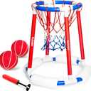Sloosh Pool Basketball Hoop Toys, Floating Basketball Pool Game, Swimming Floats Toys with Balls Pump, Summer Outdoor Water Play Toy for Kids and Adults (Red Blue)