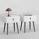 Nightstand Set of 2 with Single Drawer,Leather Side Table,Modern Bedside Table with Metal Legs for Bedroom,Small Accent End Table,White