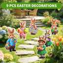 Easter Decorations Outdoor, 9pcs Realistic Bunny Decorations with Colorful Easter Elements, Outdoor Indoor Spring & Easter Party Decor