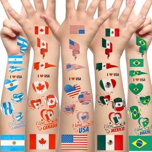 2 x AICase for Panini World Cup 2026 10 Stickers Flag Tattoos Merchandise USA Canada Mexico Soccer Football Temporary Tattoos for Kids, Adult,Teens-World Cup Match Support Supplies,Soccer Game Day Gifts_3, (Mix )