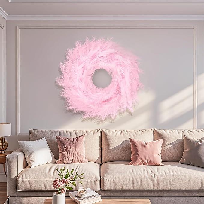 24" Pampas Grass Wreaths, Artificial Bohemian Wreath for All Seasons, Boho Wall Decor, Front Door Farmhouse Boho Home Decor for Christmas, Spring, Fall, Wedding, Bathroom, Party Table DIY Decoration