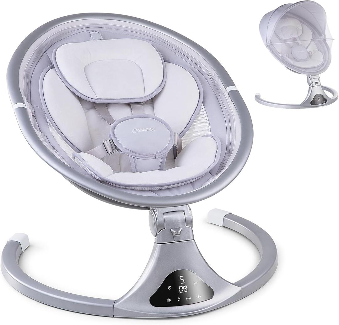 LAREX Baby Swing to Toddler Electric Infant Swing Portable for Newborn Boy Girl, 5 Sway Speeds with Remote Control, 12 Preset Melodies and Bluetooth, 0-6 Months Max 20 Lbs (2024 Model-Sliver)