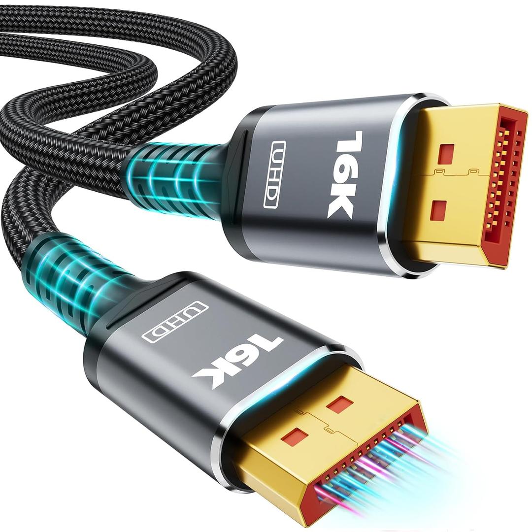 16K Displayport Cable 2.1, [VESA Certified] DP 2.0 Cable 16FT-5M, 16K@60Hz, 8K@120Hz, 4K@240Hz 165Hz 144Hz, Support 80Gbps HDR, HDCP DSC 1.2a, Compatible FreeSync G-Sync Gaming Monitor 4090 7900xtx