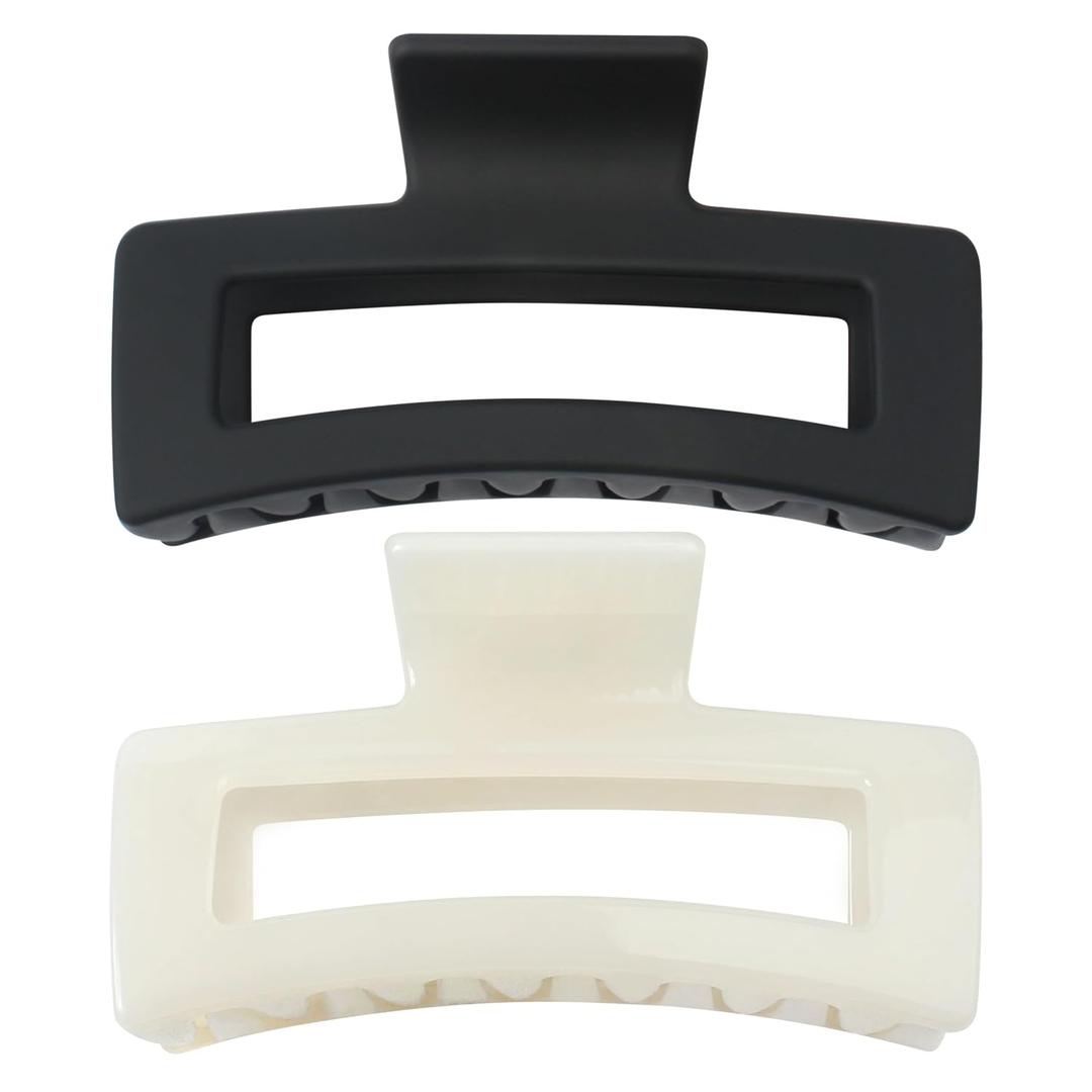 Extra Large Claw Clips for Thick Hair and Long Hair, 2 Pack XXl Jumbo Claw clips, Oversized Matte Non-slip Rectangle Hair Clips for Women, Big Strong Hold Jaw Clip, Black & Jelly White