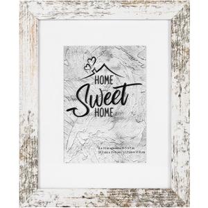 Califortree Rustic White 8x10 Picture Frame - Display Photos 5x7 with Mat or 8x10 Without Mat - HD Glass Inside, Horizontal and Vertical Display Frames for Wall and Tabletop - 1 Pack