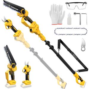 4-in-1 Cordless Pole Saw & Electric Pruning Shears Combo for De Walt 20V MAX Battery (No Battery), Brushless 8 Inch Mini Chainsaw, 15.8 FT Max Reach, Tree Trimmer & Branch Cutter