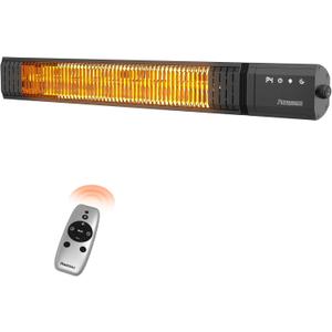 Powerscale Infrared Heater 1500W with Remote, 2.5s Instant Heat & Memory Function, Electric Patio Heater 4 Heat Levels, IP65 Waterproof - Indoor/Outdoor Space Heater for Garage, Backyard, Black