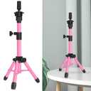 25 Inch Wig Stand Tripod, Adjustable Mannequin Head Stand, Wig Head Stand for Training Heads And Canvas Block Head (Pink, Mannequin Head Not Included)