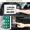 LUCMO Car Backseat Organizer with Tablet Holder,6 Storage Pockets Car Storage Organizer with Foldable Food Tray,Protectors Kick Mats Travel Accessories-Black