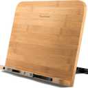 Readaeer Bamboo Book Stand, Large Book Holder with 6 Adjustable Height, Foldable Cookbook Stand Desktop Document Holder for Kitchen & Office (13.4 x 9.3 Inch)
