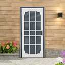Lakenyon Steel Security Door, 32" x 80" Screen-Style Exterior Door, Electrophoretic E-Coated Steel & White Pine Wood Construction, Non-Handed, Bronze