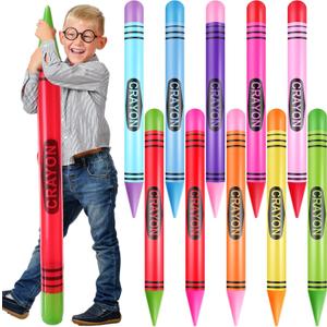 10 Pcs 41.34 Inch Jumbo Inflatable Crayons Neon Blow up Crayons Large Inflate Crayon Party Favors Giant Crayon Prop for Birthday Party Supplies Classroom Back to School Decorations