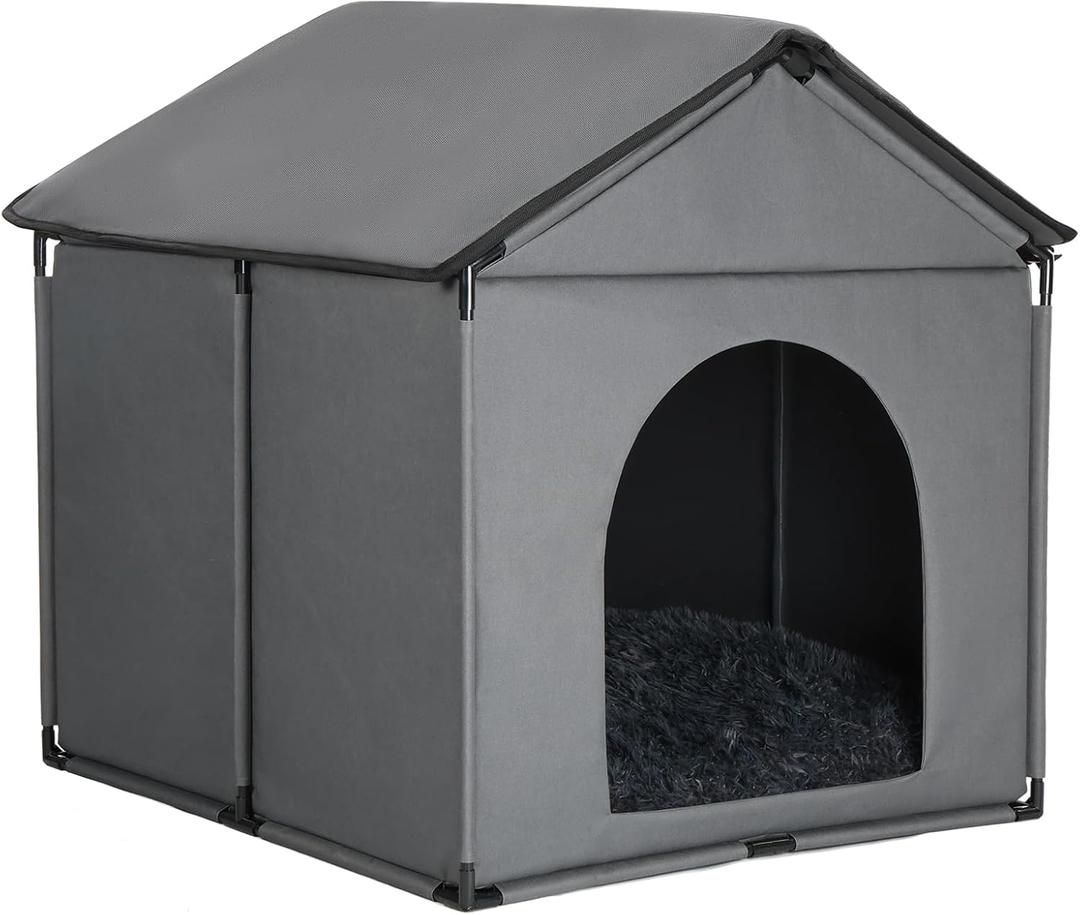 Large Dog House Soft Indoor (Int 30x28x23in/Ext 31x30x31in) for Labrador, Husky, Samoyed, Golden Retriever, German Shepherd, Large Pet House with Soft Cushion, Oxford Fabric, Gray