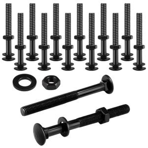 Zonon 12 Sets 3/8 x 4 Inch Black Carriage Bolt Kit Galvanized Carriage Bolt Set Includes Rust Resistance Washers and Nuts for Fastening Accessories