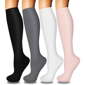 Iseasoo 4 Pairs Compression Socks for Women Circulation-Best Support for Nurses, Running, Athletic, Travel, L-XL
