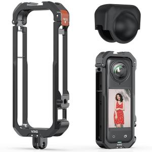 VRIG Cage for Insta360 X4 Accessories,Quick Release Insta360 X4 Cover Case,Aluminium Protective Case Frame Cage with Silicone Lens Cover,Built-in Cold Shoe and 1/4" Thread Hole