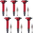 Pindex 6 Pack UF502 Ignition Coils and Spark Plugs Coils Pack Kit Compatible with 2006-2010 Chrysler 2006-2011 Dodge 2009-2010 Volkswagen 04606869AB 04606869AA