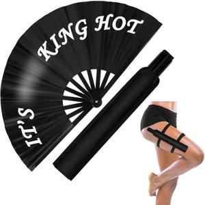 13" Large Rave Fan with Holster Clack Folding Hand Fan for Men Women Rave Edm Festival Line Dancing Party Gift
